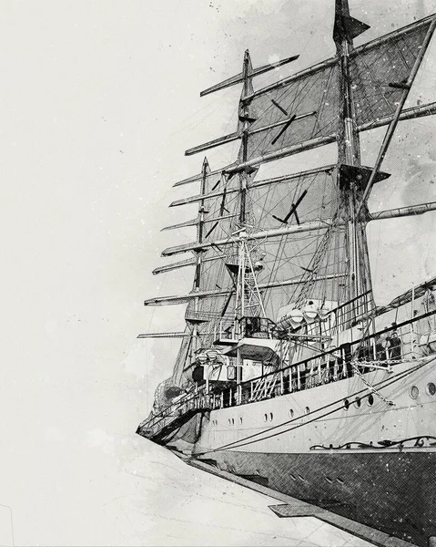 Antieke Boot Zee Motief Tekening Handgemaakte Illustratie Kunst Vintage Tekening — Stockfoto