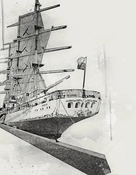 Antigo Barco Mar Motivo Desenho Artesanal Ilustração Arte Vintage Desenho — Fotografia de Stock