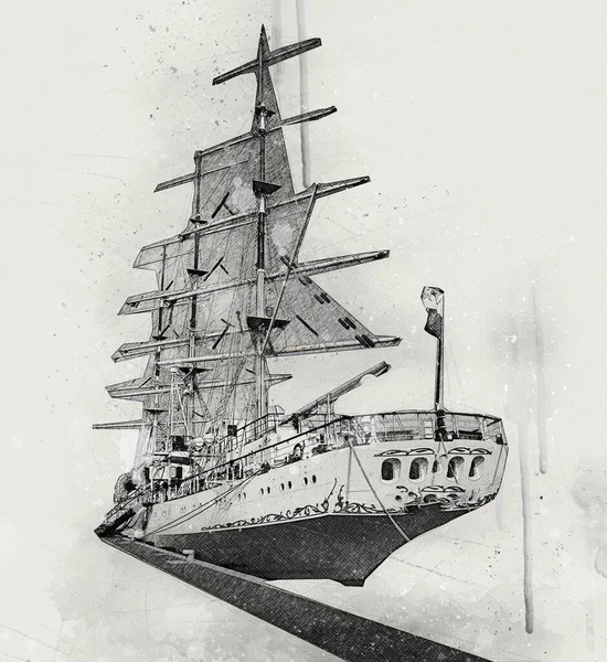古董船航海动机绘图手工制作的插图艺术古董绘图 — 图库照片