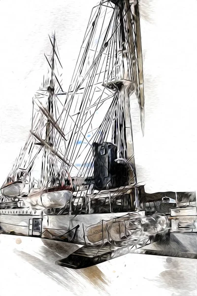 Antieke Boot Zee Motief Tekening Handgemaakte Illustratie Kunst Vintage Tekening — Stockfoto