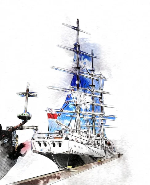 Antieke Boot Zee Motief Tekening Handgemaakte Illustratie Kunst Vintage Tekening — Stockfoto