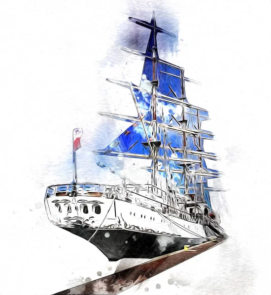 Antieke Boot Zee Motief Tekening Handgemaakte Illustratie Kunst Vintage Tekening — Stockfoto