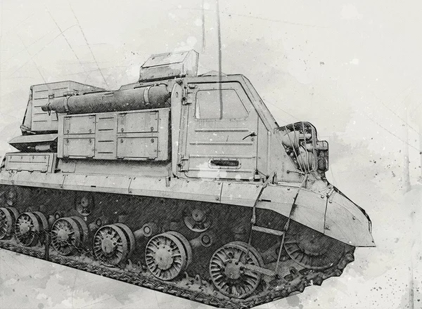 Vintage Tank Geïsoleerde Tekening Schets Kunst Illustratie — Stockfoto