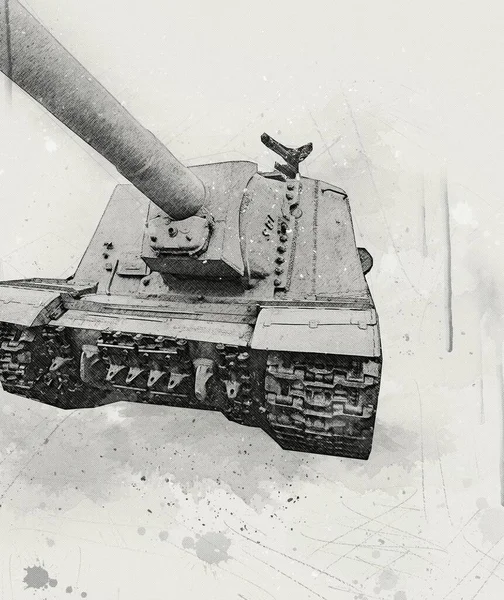 Vintage Tank Geïsoleerde Tekening Schets Kunst Illustratie — Stockfoto