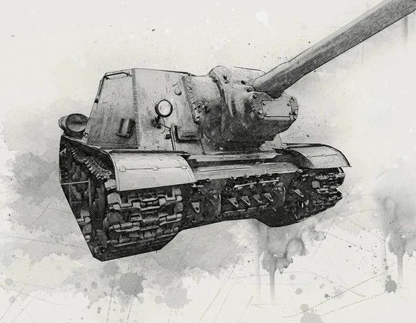 Vintage Tank Geïsoleerde Tekening Schets Kunst Illustratie — Stockfoto