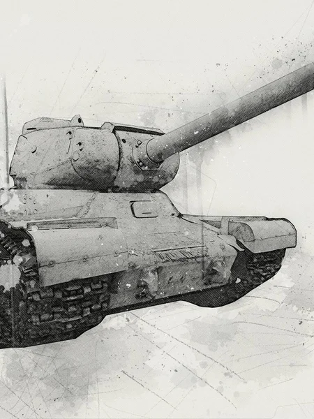 Vintage Tank Geïsoleerde Tekening Schets Kunst Illustratie — Stockfoto