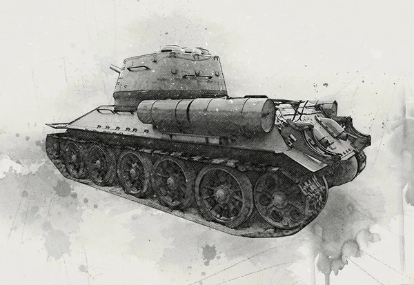 Vintage Tank Isolated Drawing Sketch Art Illustration — Stock Photo, Image