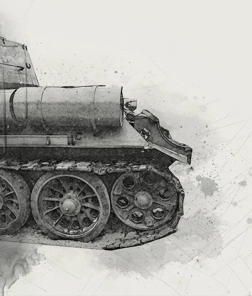 Vintage Tank Geïsoleerde Tekening Schets Kunst Illustratie — Stockfoto