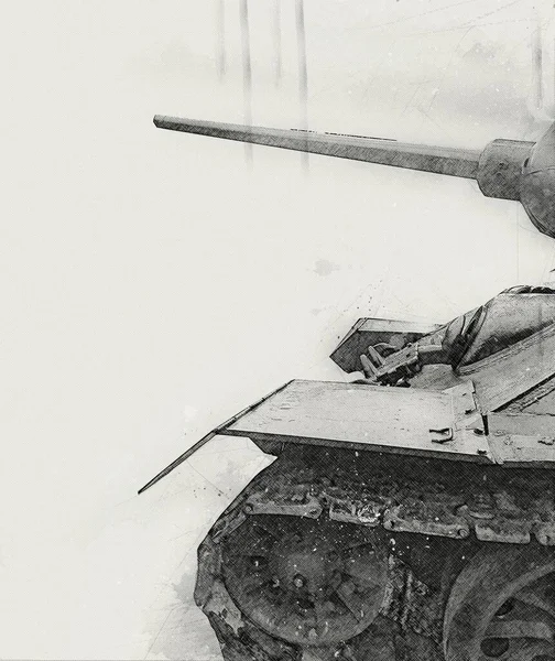 Vintage Tank Geïsoleerde Tekening Schets Kunst Illustratie — Stockfoto