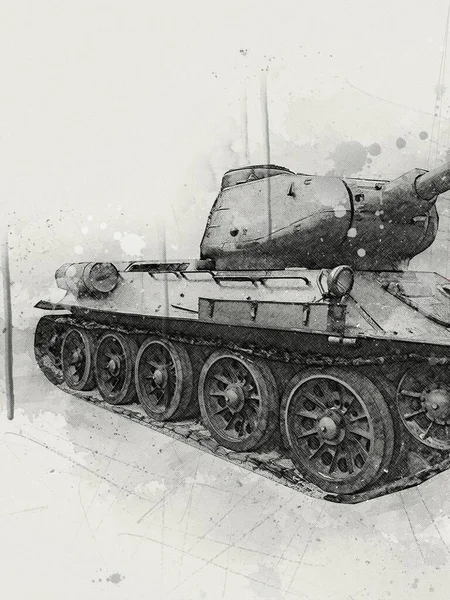 Vintage Tank Izole Çizim Sanat Illüstrasyonu — Stok fotoğraf