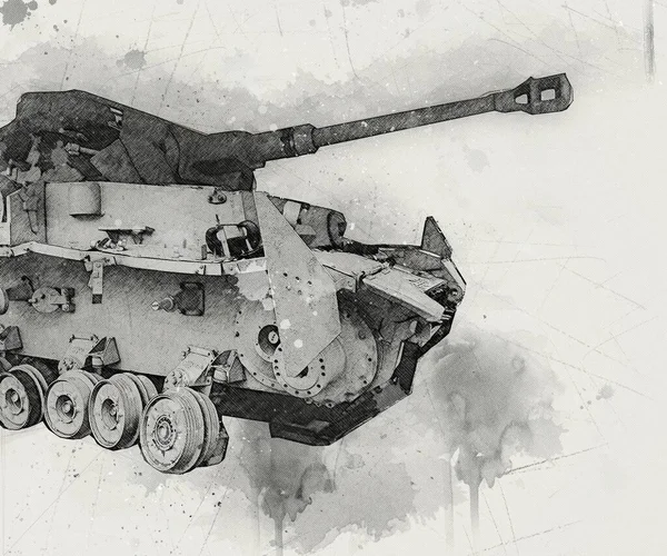 Vintage Tank Geïsoleerde Tekening Schets Kunst Illustratie — Stockfoto