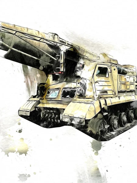 Vintage Tank Geïsoleerde Tekening Schets Kunst Illustratie — Stockfoto