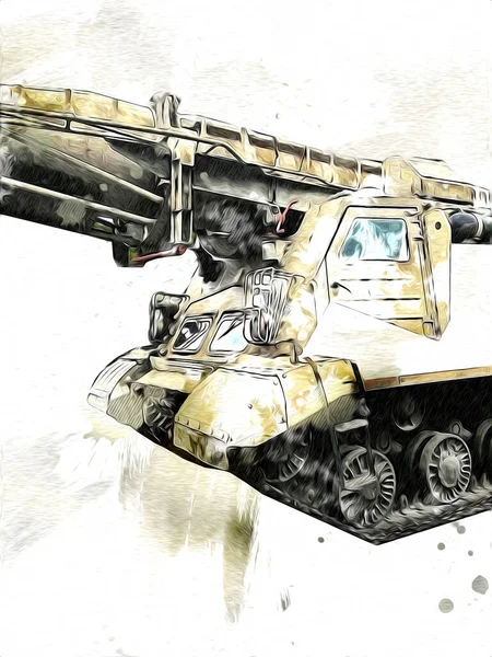 Vintage Tank Geïsoleerde Tekening Schets Kunst Illustratie — Stockfoto