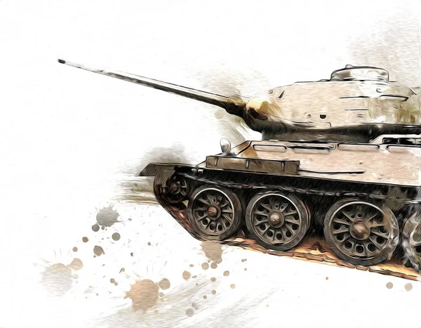 Vintage Tank Geïsoleerde Tekening Schets Kunst Illustratie — Stockfoto