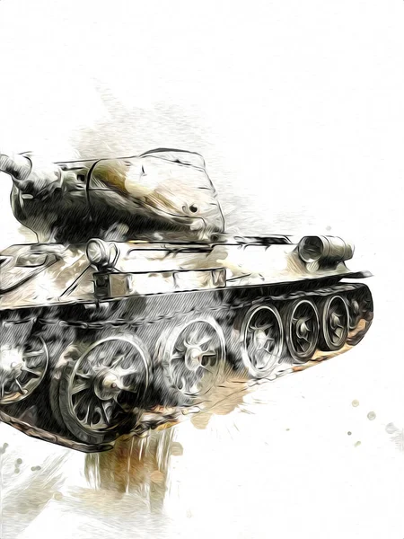 Jahrgang Der Panzer Isoliert Zeichnung Skizze Kunst Illustration — Stockfoto