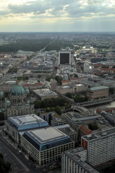 Panorama Del Horizonte Berlín Con Torre Río Spree Atardecer Alemania — Foto de Stock