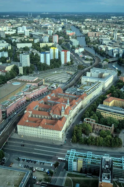 Panorama Berlin Avec Tour Télévision Rivière Spree Coucher Soleil Allemagne — Photo