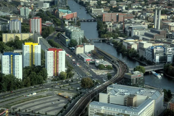 Panorama Del Horizonte Berlín Con Torre Río Spree Atardecer Alemania — Foto de Stock