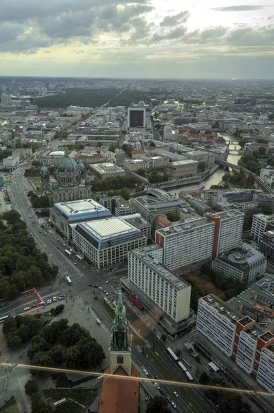 Panorama Del Horizonte Berlín Con Torre Río Spree Atardecer Alemania — Foto de Stock