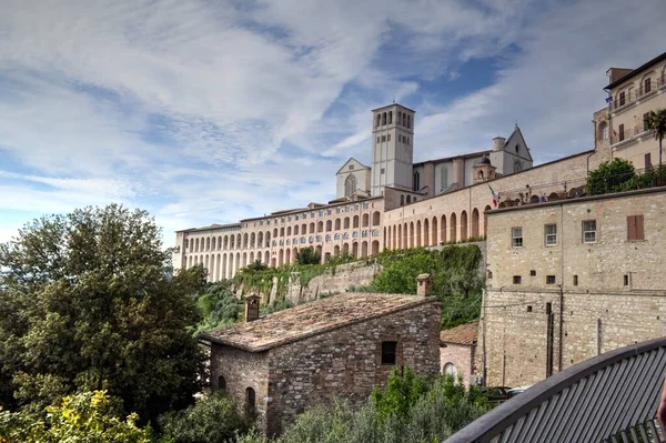 Cityscape Assisi Basilica Monastery Italy Vintage Retro — Stock Photo, Image