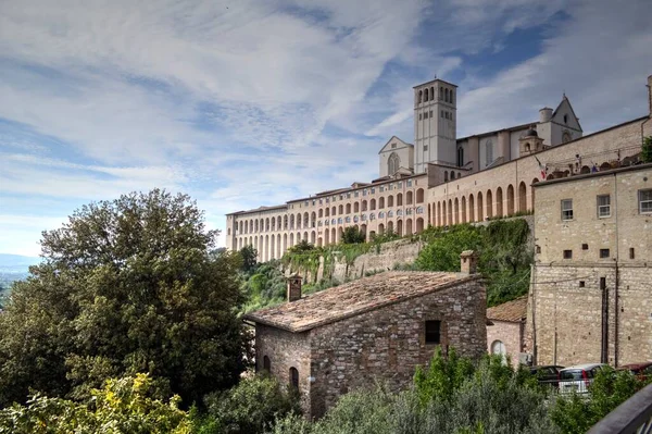Cityscape Assisi Basilica Monastery Italy Vintage Retro — Stock Photo, Image