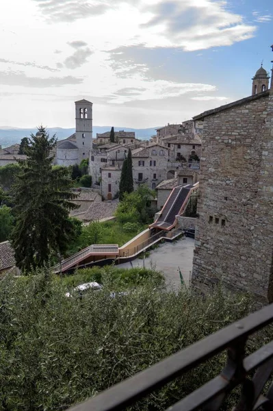 Cityscape Assisi Basilica Monastery Italy Vintage Retro — Stock Photo, Image