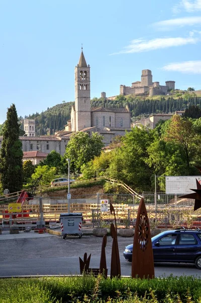Βασιλική Και Μοναστήρι Της Ασίζης Ιταλία Ρετρό Αντίκες — Φωτογραφία Αρχείου