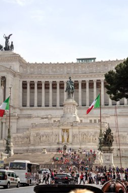 View of the Monument of Victor Emmanuel II at Venezia Squara at sunrise. Rome, Italy