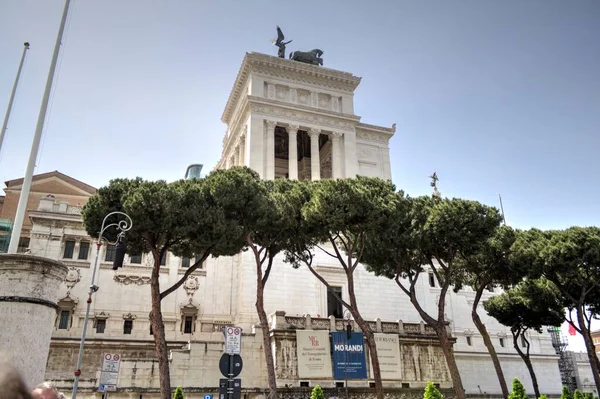 View Monument Victor Emmanuel Venezia Squara Sunrise Rome Italy — Foto Stock