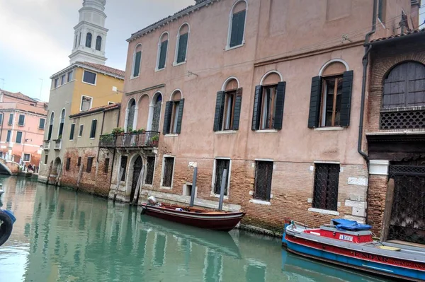 Rue Canal Avec Gondole Venise Italie Rétro Vintage Antique — Photo