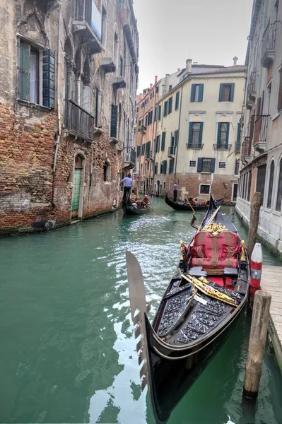 Gondolier Vénitien Perforant Gondole Travers Les Eaux Canal Vert Venise — Photo