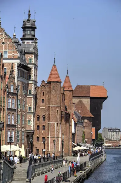 Gdansk Con Hermoso Casco Antiguo Sobre Río Motlawa Amanecer Polonia — Foto de Stock