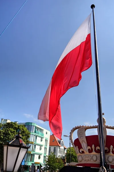 Polen Zwaaiend Met Vlag Aan Hemel — Stockfoto