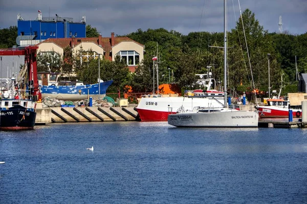 Barche Vela Stivati Porto Turistico Kolobrzeg Vintage Retrò Fotografia — Foto Stock