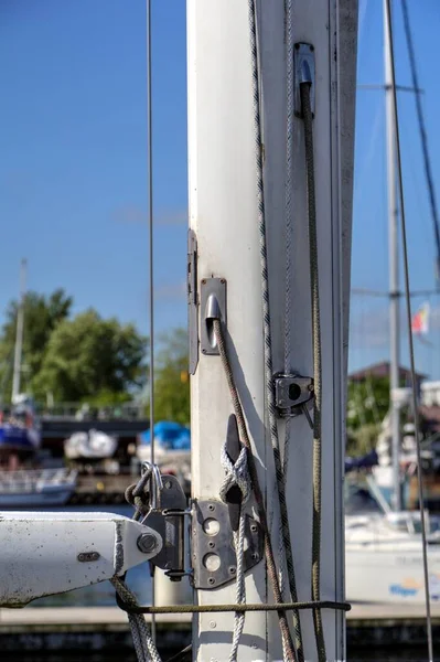 Segling Båtar Stuvade Vid Marinan Kolobrzeg Vintage Retro Fotografi — Stockfoto