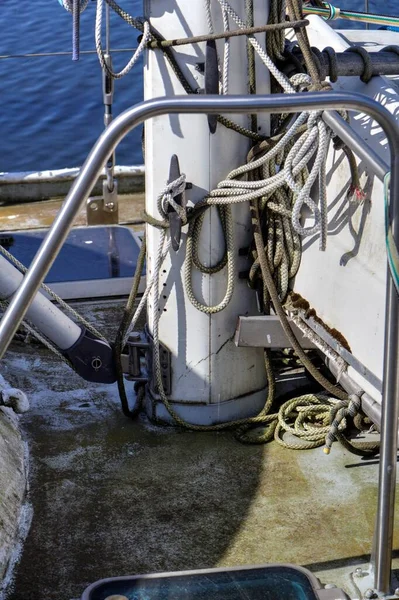 Segling Båtar Stuvade Vid Marinan Kolobrzeg Vintage Retro Fotografi — Stockfoto