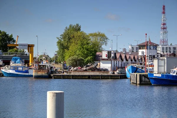 Segling Båtar Stuvade Vid Marinan Kolobrzeg Vintage Retro Fotografi — Stockfoto