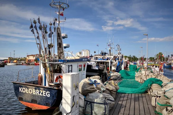 Barcos Vela Arrumados Marina Kolobrzeg Foto Retro Vintage — Fotografia de Stock