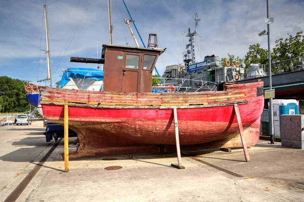 Segelboote Der Marina Kolobrzeg Oldtimer Retro Fotografie Verstaut — Stockfoto