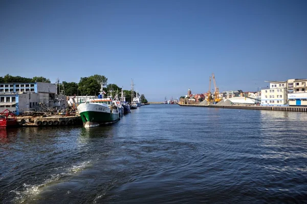 Kolobrzeg Segelboote Der Seebrücke Verstaut Hafen Art Illustration Vintage Retro — Stockfoto