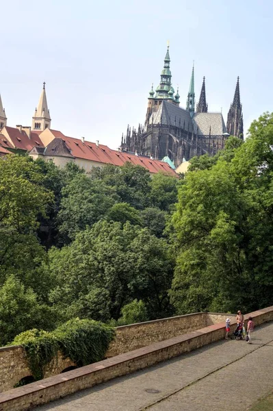 Prágai Vár Hradcany Moldva Folyóval Csehországban — Stock Fotó