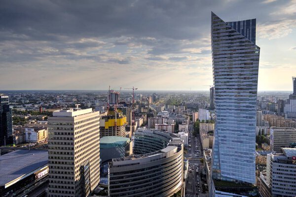 Warszawa skyscrapers aerial view, Poland