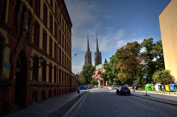 Lengyelország Kilátás Régi Város Wroclaw Ostrow Tumski Katedrális — Stock Fotó