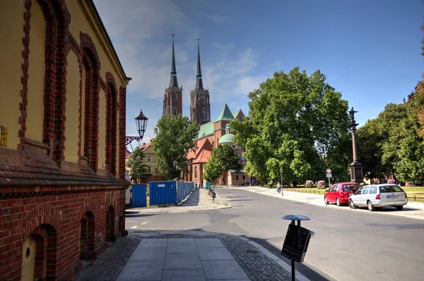 Polónia Vista Para Cidade Velha Wroclaw Catedral Ostrow Tumski — Fotografia de Stock