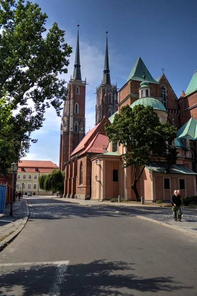 Polónia Vista Para Cidade Velha Wroclaw Catedral Ostrow Tumski — Fotografia de Stock