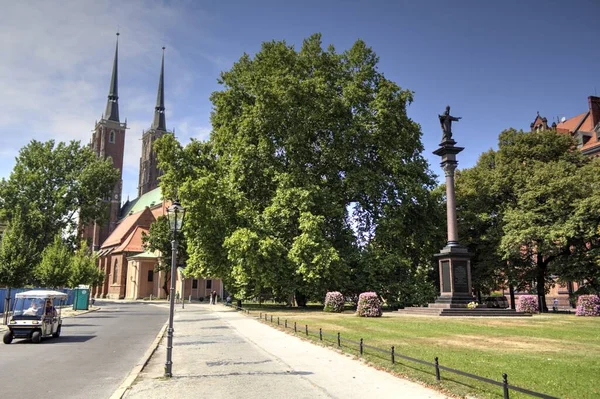 Polónia Vista Para Cidade Velha Wroclaw Catedral Ostrow Tumski — Fotografia de Stock