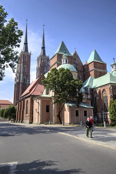 Pologne Vue Sur Vieille Ville Wroclaw Cathédrale Ostrow Tumski — Photo