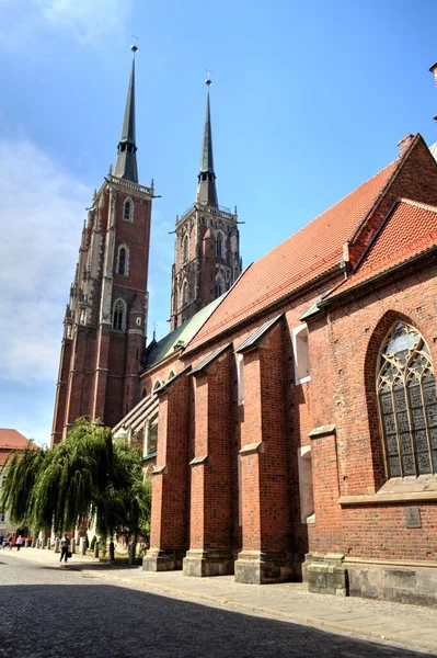 Polen Blick Auf Die Altstadt Breslau Ostrow Tumski Kathedrale — Stockfoto