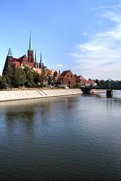 Polonya Wroclaw Ostrow Tumski Katedrali Ndeki Eski Şehir Manzaralı — Stok fotoğraf