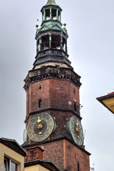 Wroclaw Polonya Belediye Binası Ile Pazar Meydanı Sabah Erken Saatlerde — Stok fotoğraf